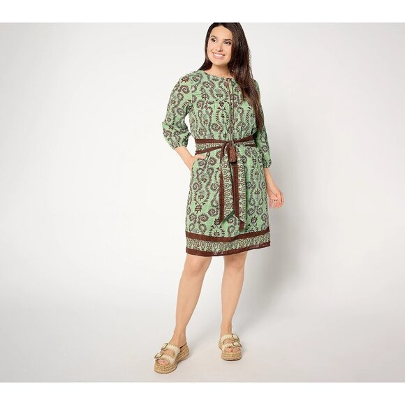 Studio Park x Amy Stran Tall Printed Dress with Removable Belt Women M Green NEW - Picture 1 of 7